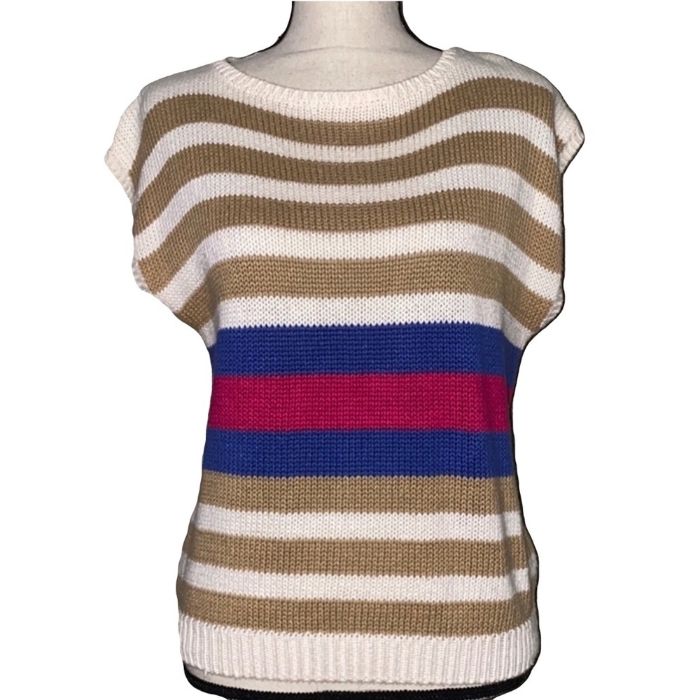 Russ Petites vintage striped sweater tan/blue/red